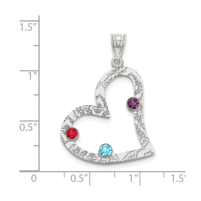 Million Charms 925 Sterling Silver Rhodium-Plated Crystal Family Heart Pendant