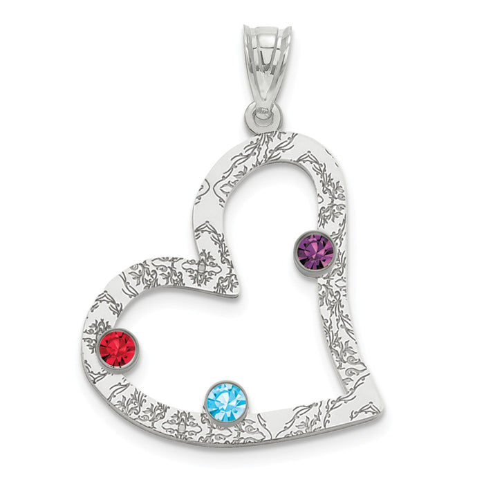 Million Charms 925 Sterling Silver Rhodium-Plated Crystal Family Heart Pendant