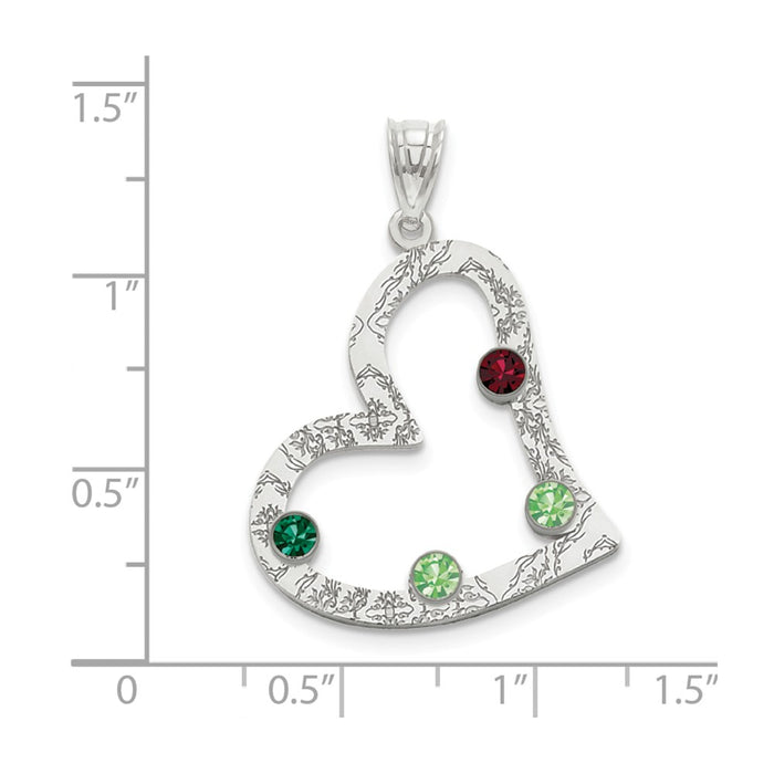 Million Charms 925 Sterling Silver Rhodium-Plated Crystal Family Heart Pendant