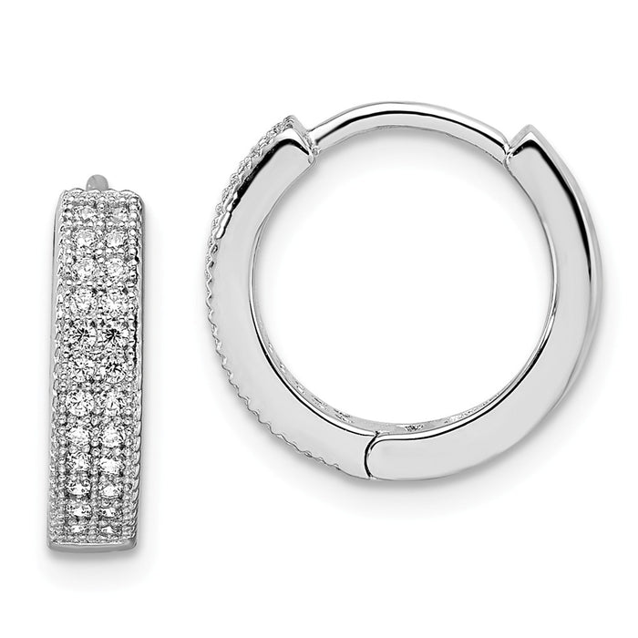 Million Charms 925 Sterling Silver Rhodium-Plated Cubic Zirconia ( CZ ) Brilliant Embers Hinged Hoop Earrings, 10mm x 3mm