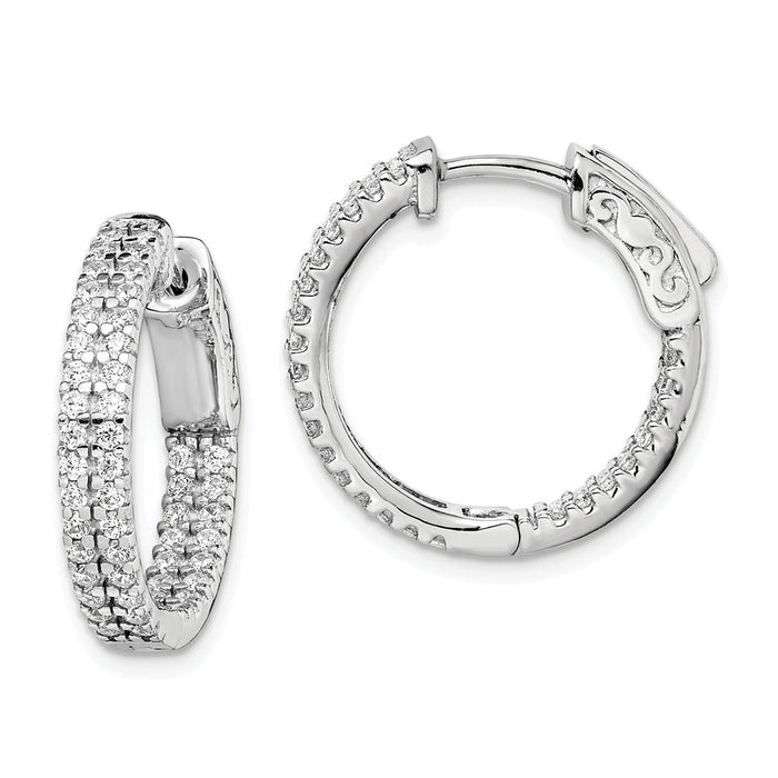 Million Charms 925 Sterling Silver Rhodium-Plated Pav‚ .8in Diameter Cubic Zirconia ( CZ ) In & Out Hoop Earrings, 17mm x 3mm