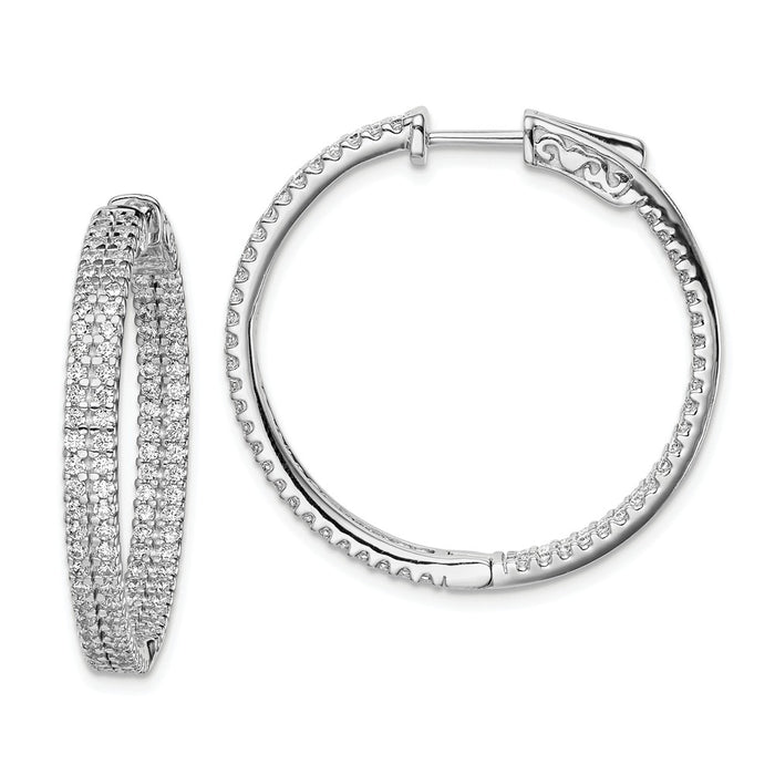 Million Charms 925 Sterling Silver Rhodium-Plated Pav‚ 1.2in Diameter Cubic Zirconia ( CZ ) In & Out Hoop Earrings, 29mm x 3mm