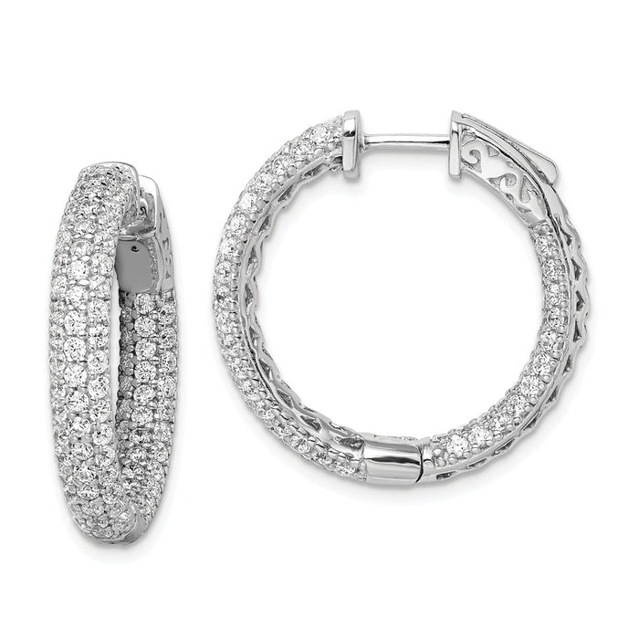 Million Charms 925 Sterling Silver Rhodium-Plated Pav‚ 1.0in Diameter Cubic Zirconia ( CZ ) In & Out Hoop Earrings, 22mm x 4mm