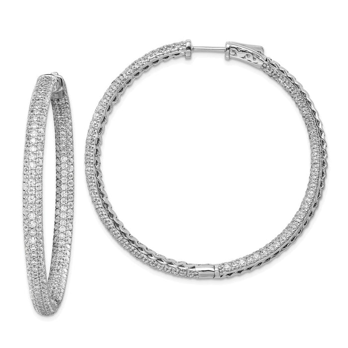 Million Charms 925 Sterling Silver Rhodium-Plated Pav‚ 2 inch Diameter Cubic Zirconia ( CZ ) In and Out Hoop Earrings, 48mm x 4mm