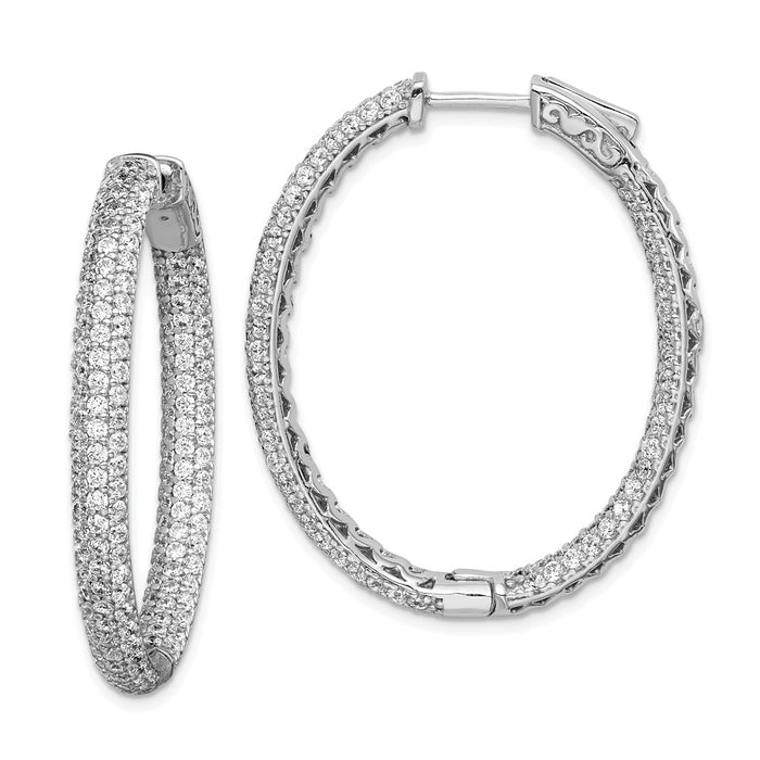 Million Charms 925 Sterling Silver Rhodium-Plated Pav‚ 1.12 inch Diameter Cubic Zirconia ( CZ ) Hoop Earrings, 36mm x 4mm