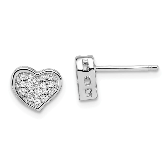 Million Charms 925 Sterling Silver Rhodium-Plated Cubic Zirconia ( CZ ) Brilliant Embers Heart Post Earrings, 9mm x 7mm