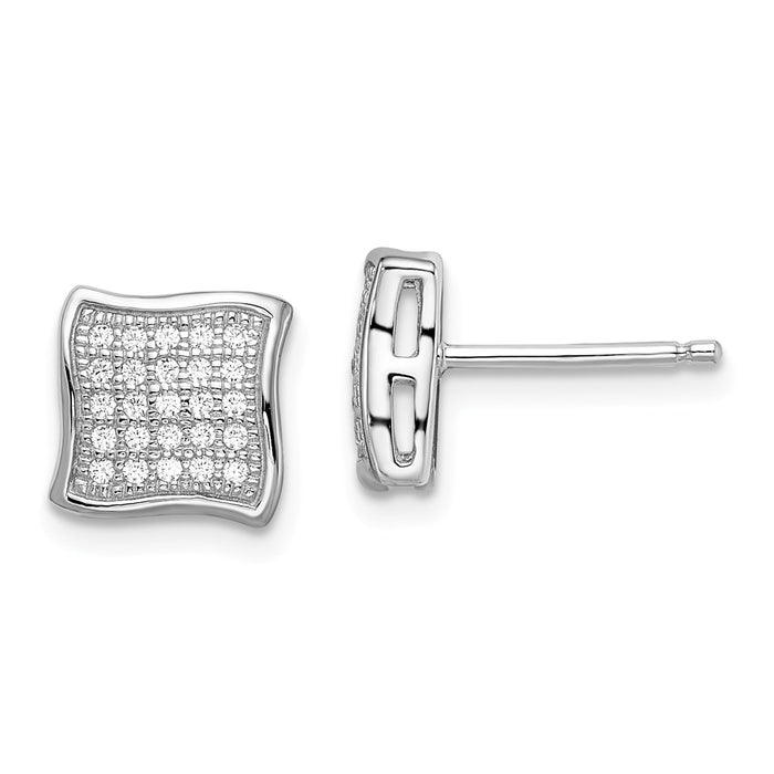 Million Charms 925 Sterling Silver Rhodium-Plated Cubic Zirconia ( CZ ) Brilliant Embers Post Earrings, 8mm x 8mm