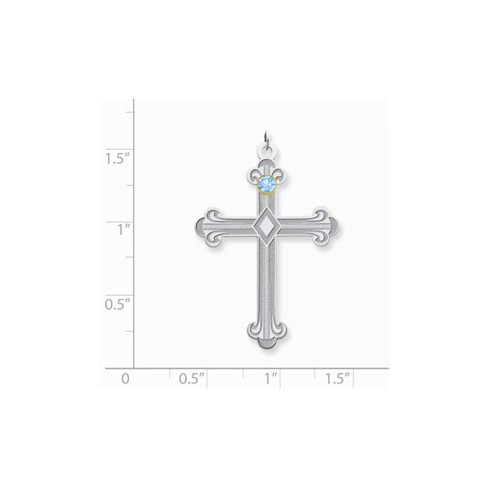 Million Charms 925 Sterling Silver Rh-Plt/14K Bezel Crystal Family Relgious Cross Pendant