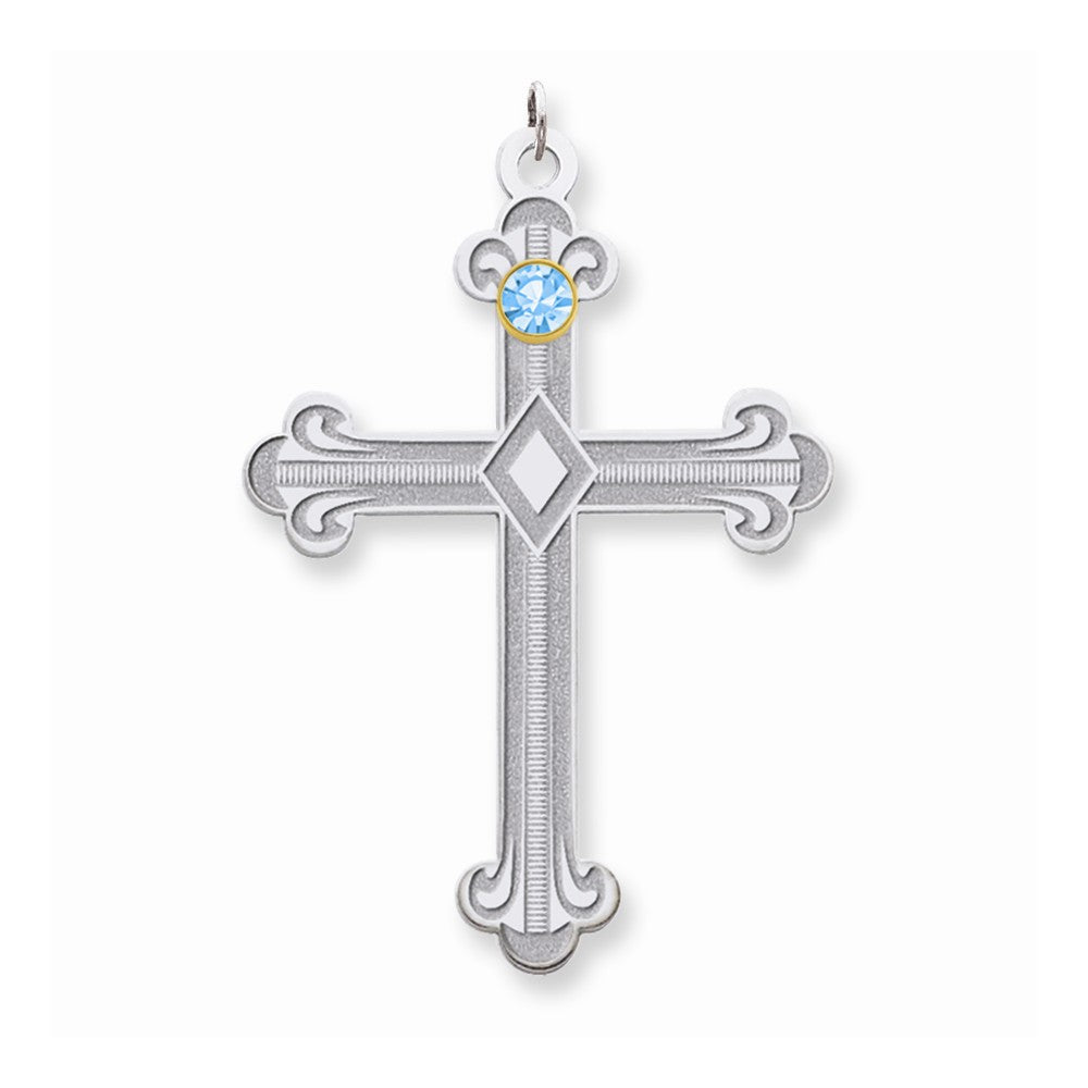 Million Charms 925 Sterling Silver Rh-Plt/14K Bezel Crystal Family Relgious Cross Pendant