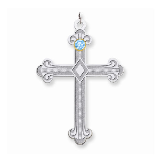 Million Charms 925 Sterling Silver Rh-Plt/14K Bezel Crystal Family Relgious Cross Pendant