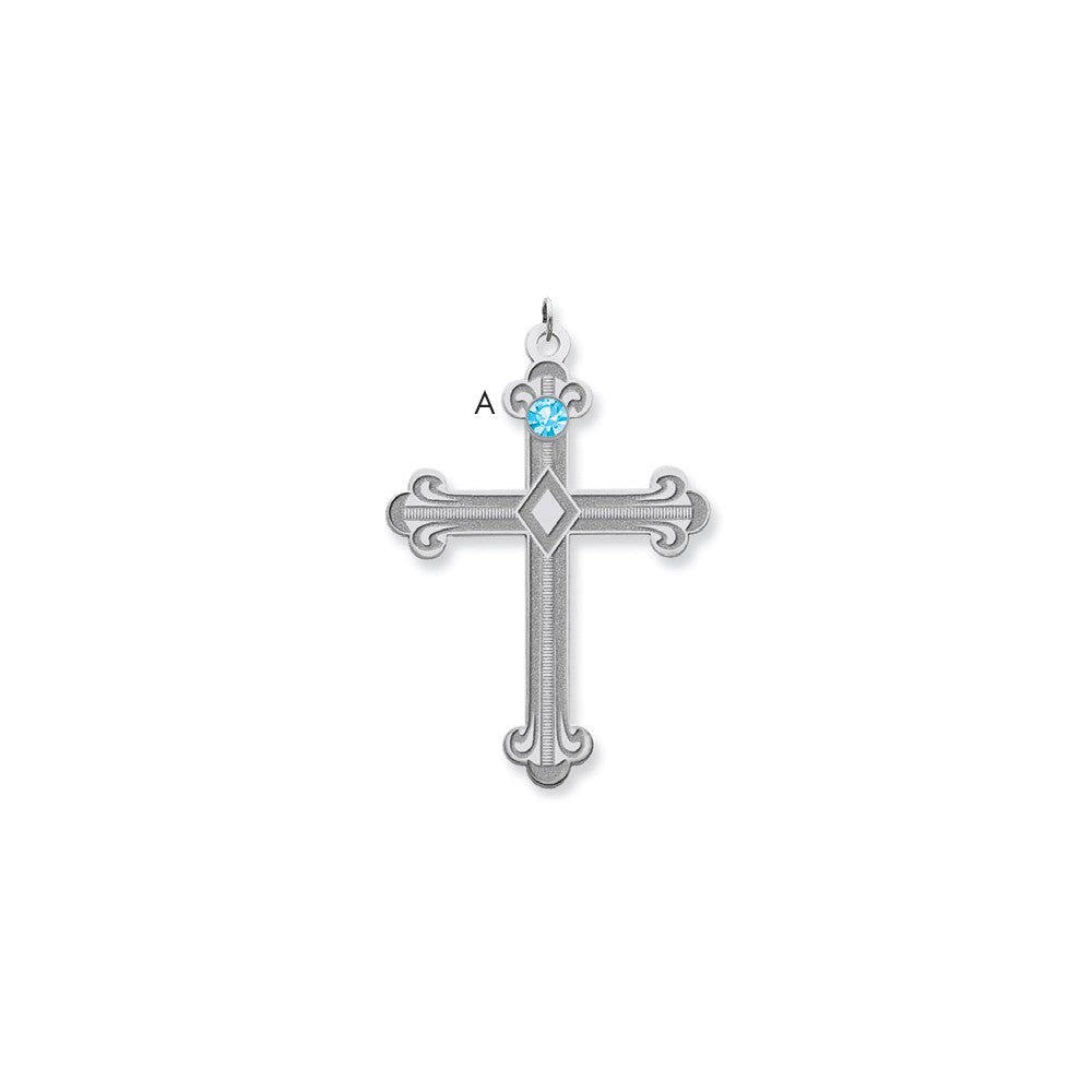 Million Charms 925 Sterling Silver Rh-Plt Crystal Family Relgious Cross Pendant