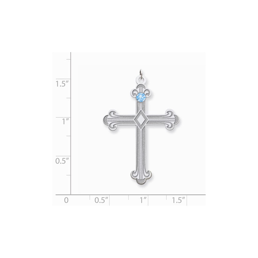 Million Charms 925 Sterling Silver Rh-Plt Crystal Family Relgious Cross Pendant