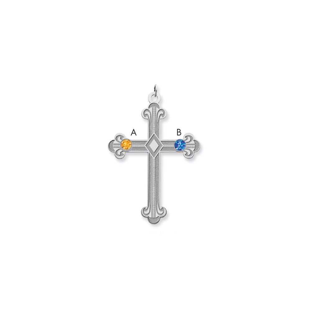 Million Charms 925 Sterling Silver Rh-Plt Crystal Family Relgious Cross Pendant