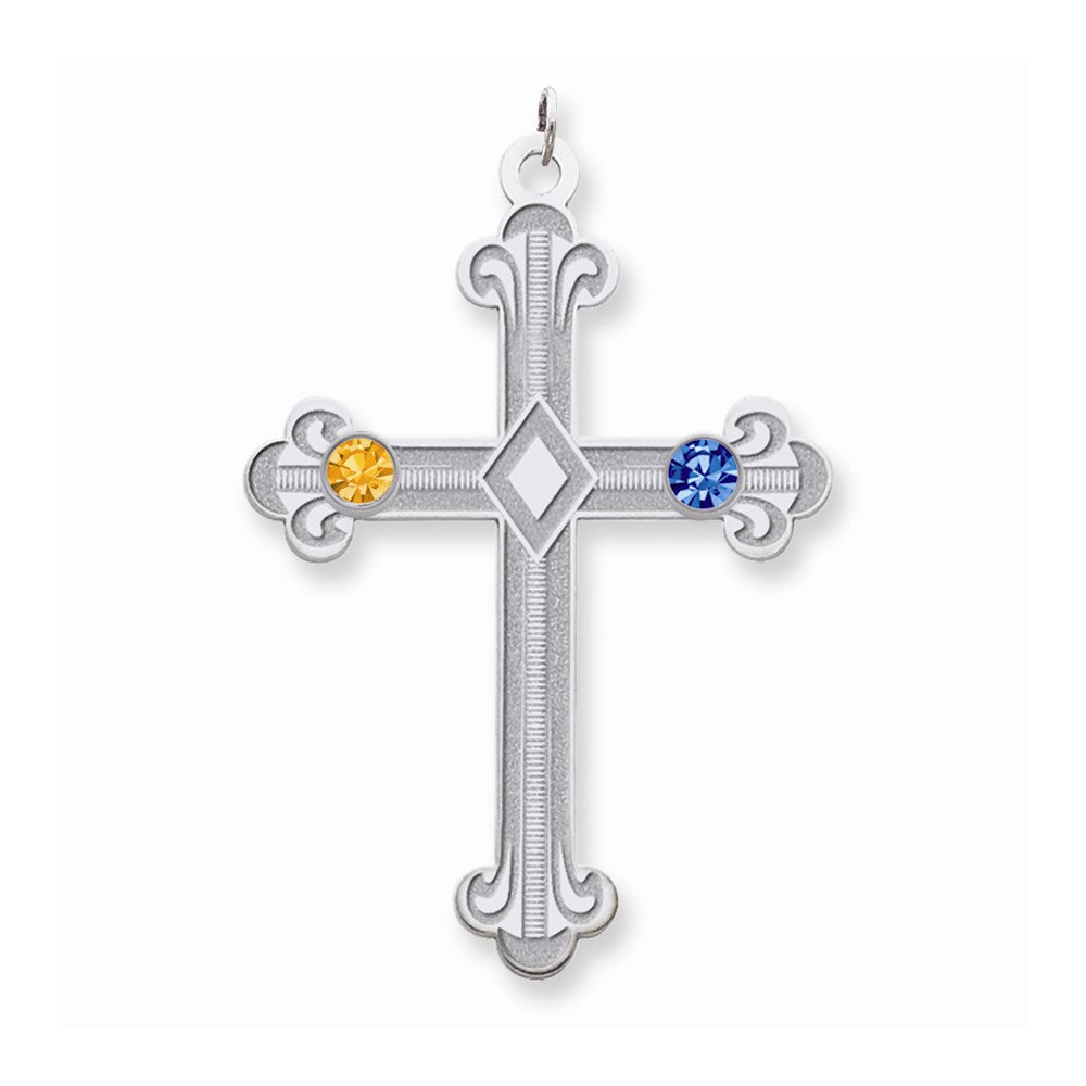 Million Charms 925 Sterling Silver Rh-Plt Crystal Family Relgious Cross Pendant