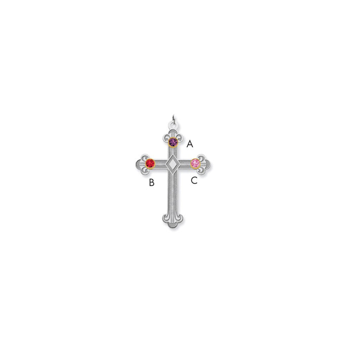 Million Charms 925 Sterling Silver Rh-Plt/14K Bezel Crystal Family Relgious Cross Pendant
