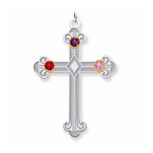 Million Charms 925 Sterling Silver Rh-Plt/14K Bezel Crystal Family Relgious Cross Pendant