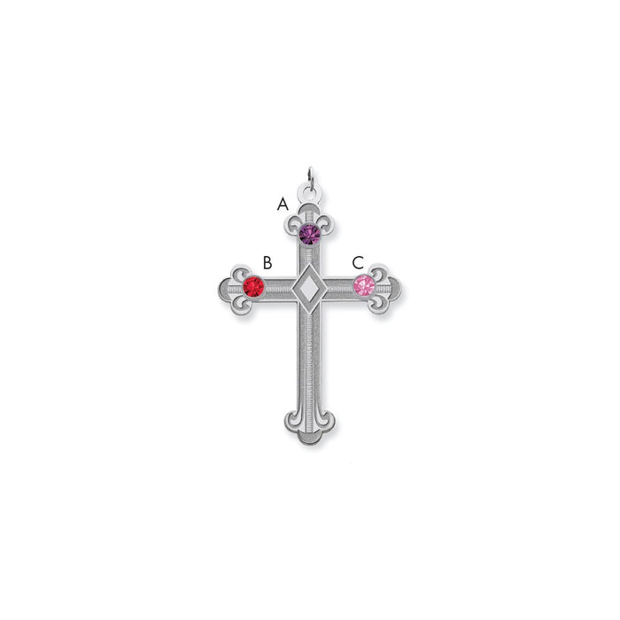 Million Charms 925 Sterling Silver Rh-Plt Crystal Family Relgious Cross Pendant