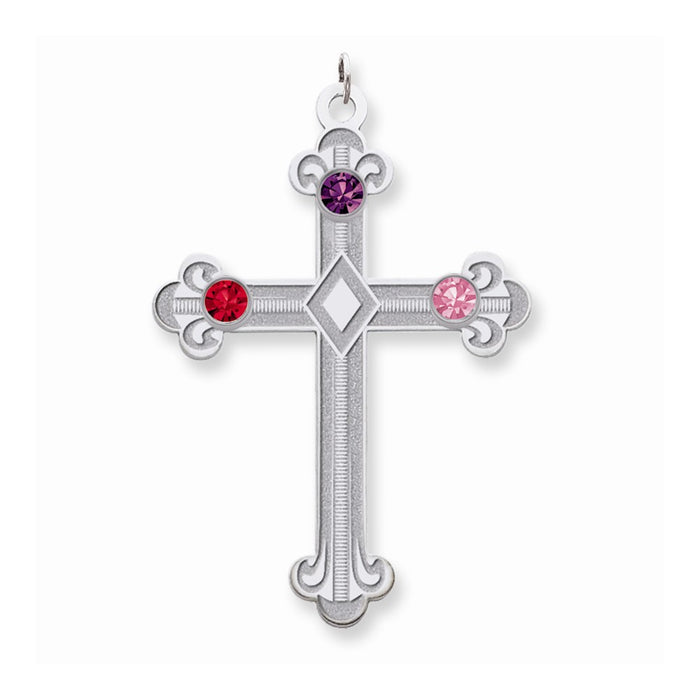 Million Charms 925 Sterling Silver Rh-Plt Crystal Family Relgious Cross Pendant