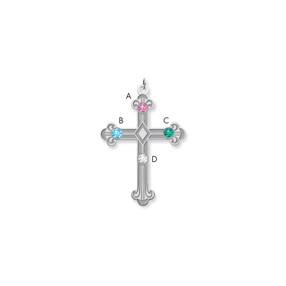 Million Charms 925 Sterling Silver Rh-Plt Crystal Family Relgious Cross Pendant
