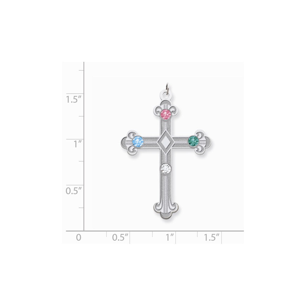 Million Charms 925 Sterling Silver Rh-Plt Crystal Family Relgious Cross Pendant