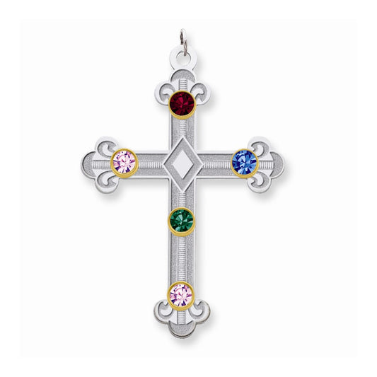 Million Charms 925 Sterling Silver Rh-Plt/14K Bezel Crystal Family Relgious Cross Pendant