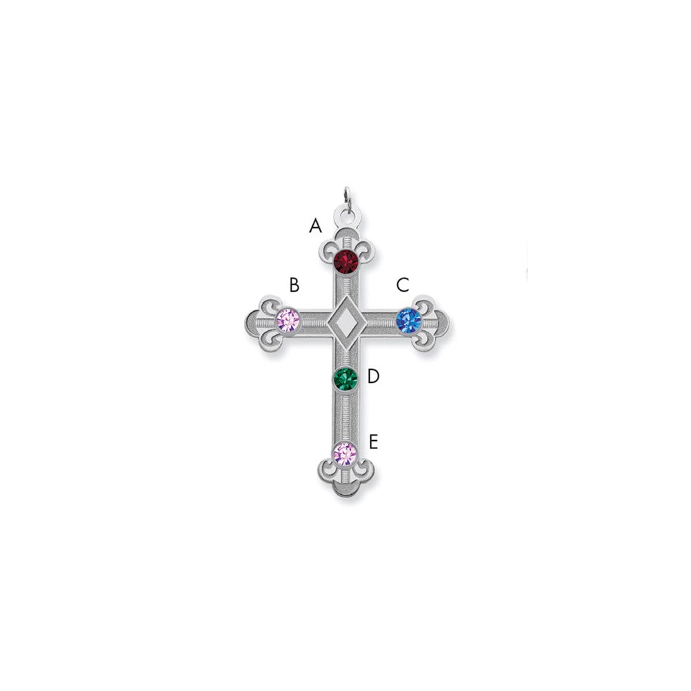 Million Charms 925 Sterling Silver Rh-Plt Crystal Family Relgious Cross Pendant