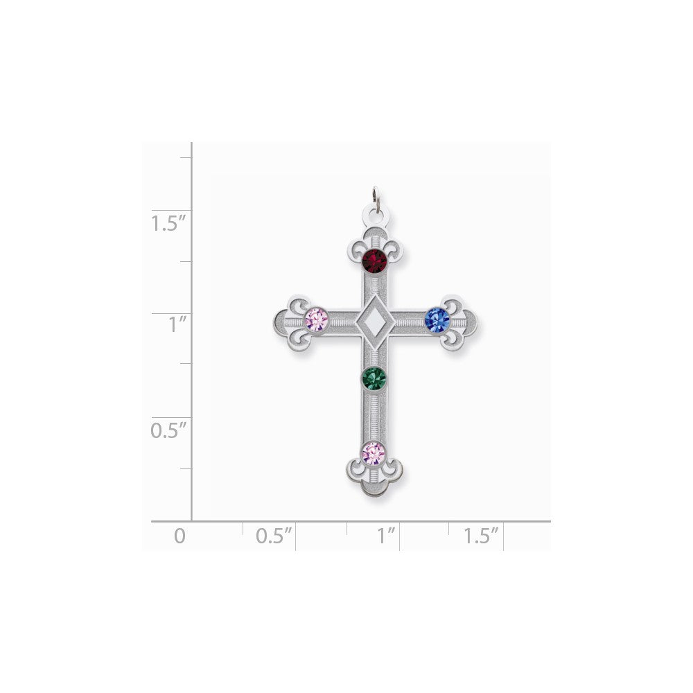 Million Charms 925 Sterling Silver Rh-Plt Crystal Family Relgious Cross Pendant