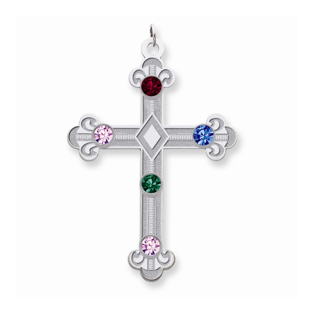 Million Charms 925 Sterling Silver Rh-Plt Crystal Family Relgious Cross Pendant