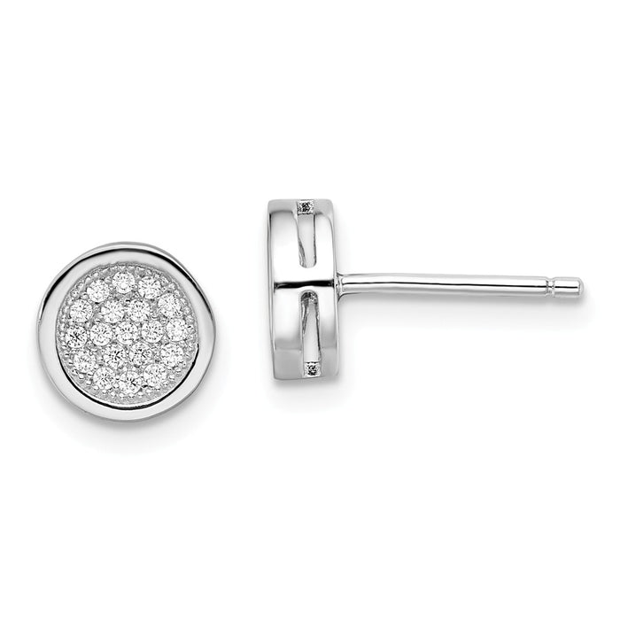 Million Charms 925 Sterling Silver Rhodium-Plated Cubic Zirconia ( CZ ) Brilliant Embers Post Earrings, 8mm x 8mm