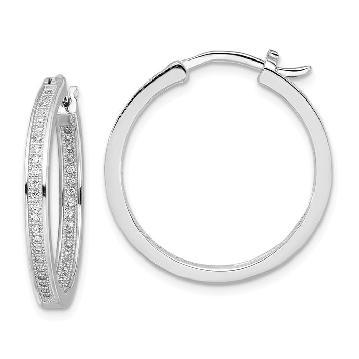 Million Charms 925 Sterling Silver Rhodium-Plated Cubic Zirconia ( CZ ) Brilliant Embers Hoop Earrings, 26mm x 26mm