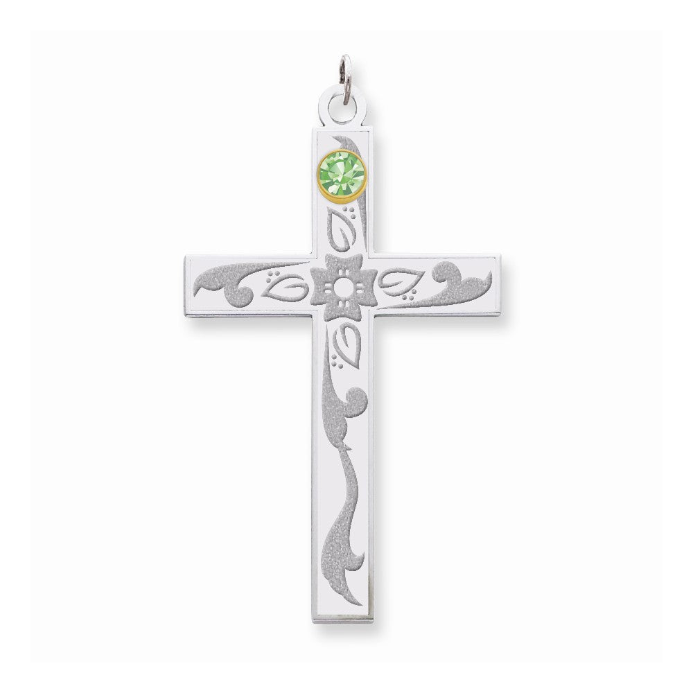 Million Charms 925 Sterling Silver Rh-Plt/14K Bezel Crystal Family Relgious Cross Pendant
