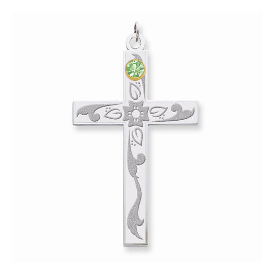 Million Charms 925 Sterling Silver Rh-Plt/14K Bezel Crystal Family Relgious Cross Pendant
