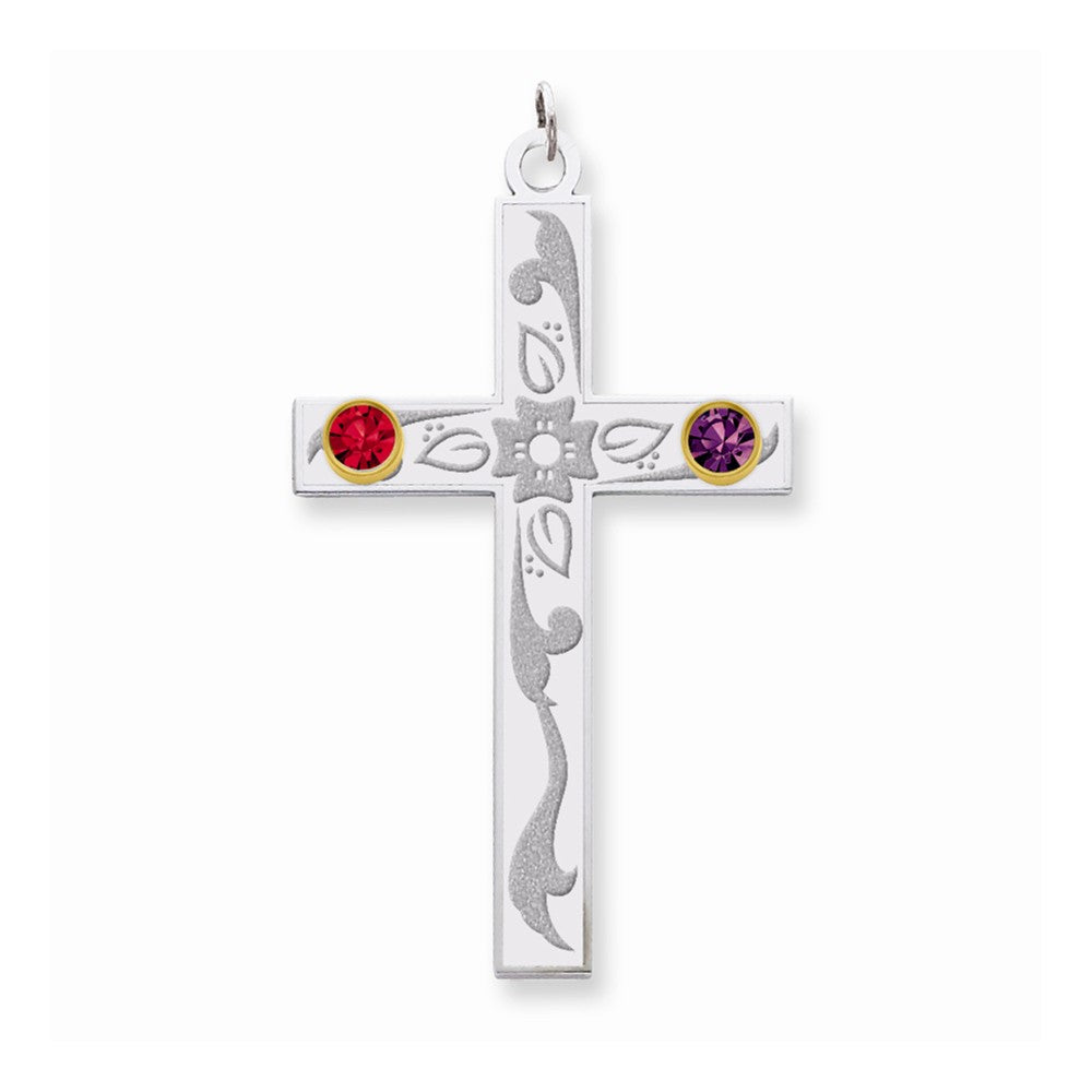 Million Charms 925 Sterling Silver Rh-Plt/14K Bezel Crystal Family Relgious Cross Pendant