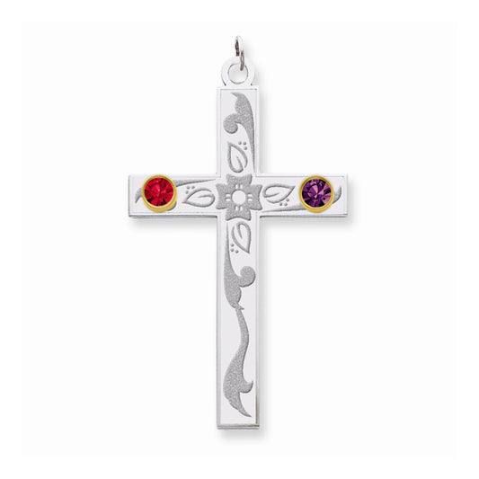 Million Charms 925 Sterling Silver Rh-Plt/14K Bezel Crystal Family Relgious Cross Pendant