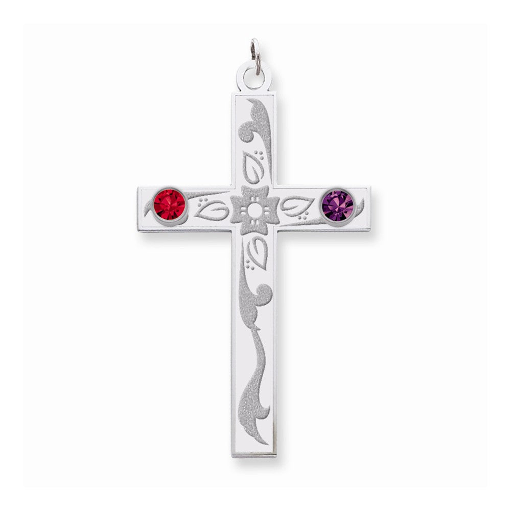Million Charms 925 Sterling Silver Rh-Plt Crystal Family Relgious Cross Pendant
