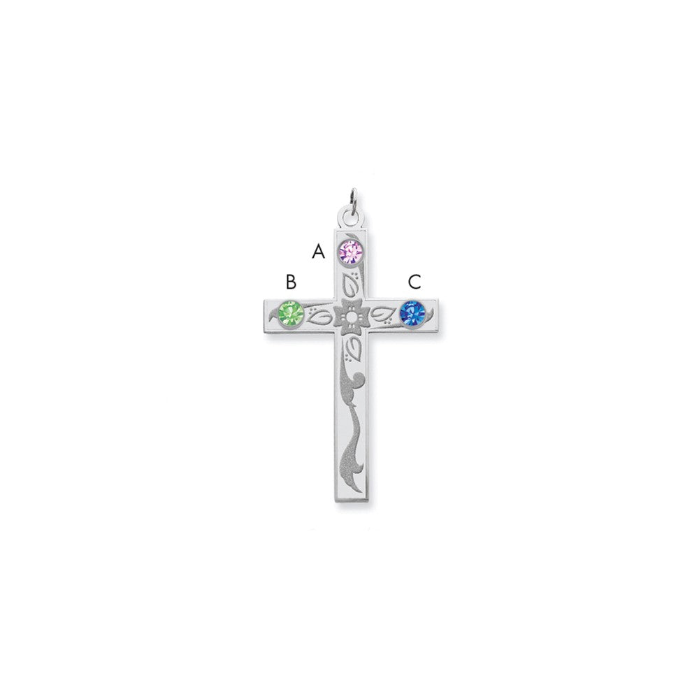 Million Charms 925 Sterling Silver Rh-Plt Crystal Family Relgious Cross Pendant