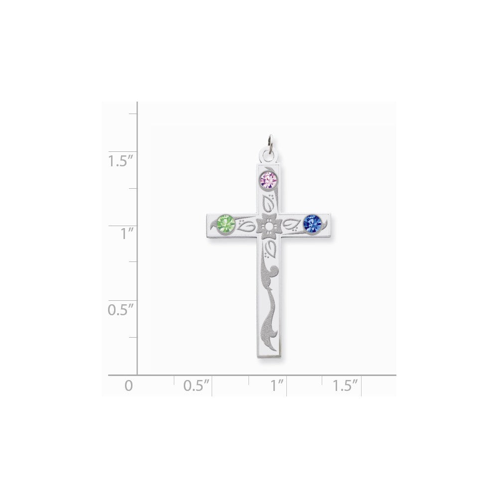 Million Charms 925 Sterling Silver Rh-Plt Crystal Family Relgious Cross Pendant