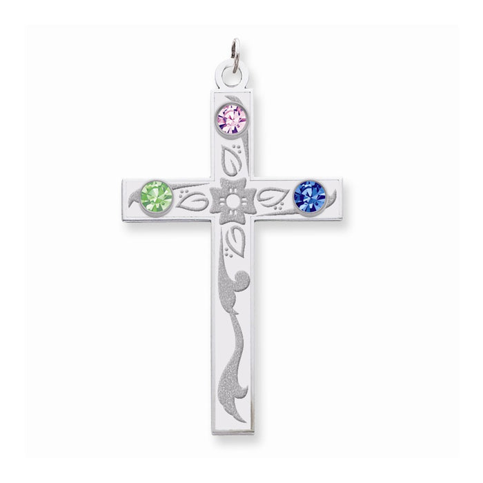 Million Charms 925 Sterling Silver Rh-Plt Crystal Family Relgious Cross Pendant