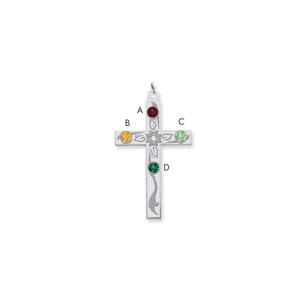 Million Charms 925 Sterling Silver Rh-Plt Crystal Family Relgious Cross Pendant