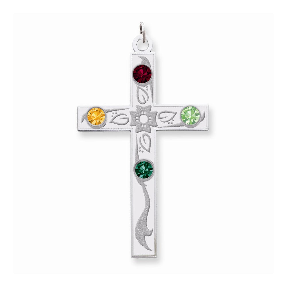 Million Charms 925 Sterling Silver Rh-Plt Crystal Family Relgious Cross Pendant