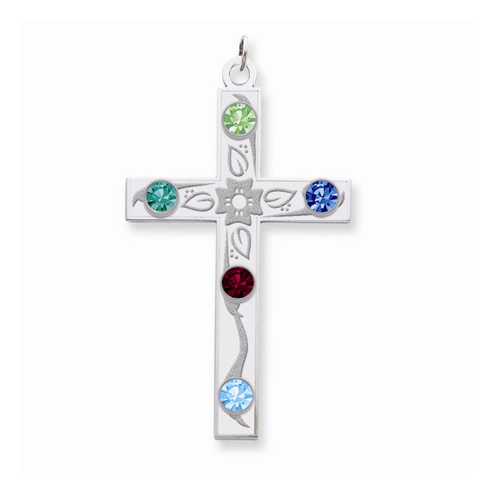Million Charms 925 Sterling Silver Rh-Plt Crystal Family Relgious Cross Pendant