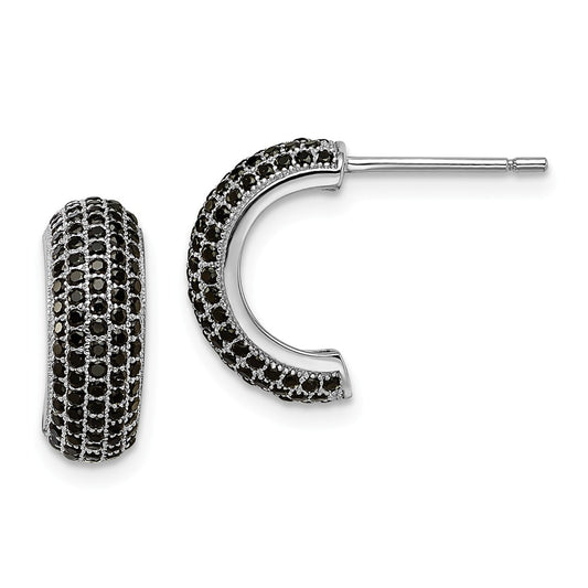 Million Charms 925 Sterling Silver Rhodium-Plated Black Cubic Zirconia ( CZ ) Brilliant Embers Post Earrings, 15mm x 9mm