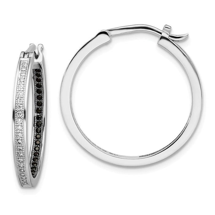 Million Charms 925 Sterling Silver Rhodium-Plated Cubic Zirconia ( CZ ) Brilliant Embers Hoop Earrings, 25mm x 23mm