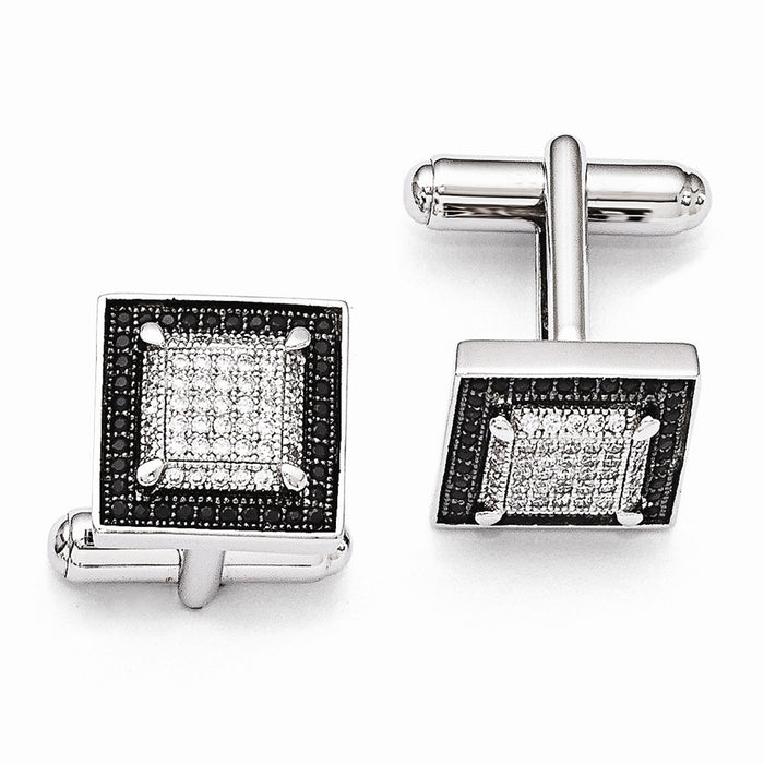 Occasion Gallery, Men's Accessories, 925 Sterling Silver Rhodium-Plated CZ Brilliant Embers Cuff Links