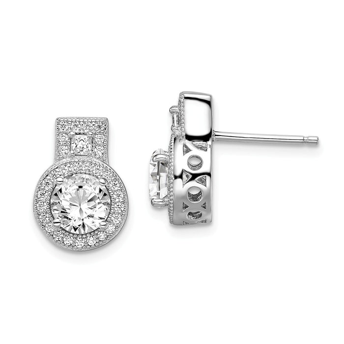 Million Charms 925 Sterling Silver Rhodium-Plated Cubic Zirconia ( CZ ) Brilliant Embers Earrings, 13mm x 10mm