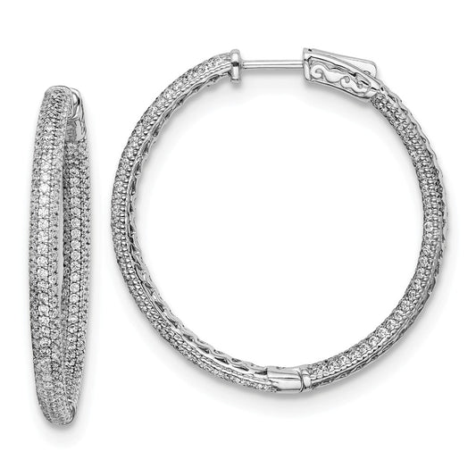 Stella Silver 925 Sterling Silver Rhodium-plated Cubic Zirconia ( CZ ) In and Out Hinged Hoop Earrings, 34mm x 34mm