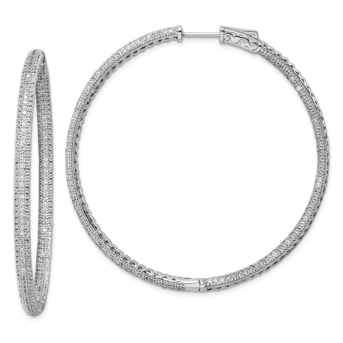 Stella Silver 925 Sterling Silver Rhodium-plated 706 stones Cubic Zirconia ( CZ ) Hinged Hoop Earrings, 52mm x 52mm
