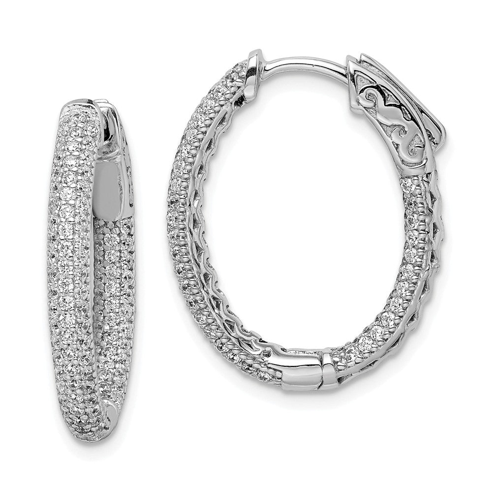 Stella Silver 925 Sterling Silver Pav‚ Rhodium-plated Cubic Zirconia ( CZ ) Hinged Oval Hoop Earrings, 22mm x 19mm