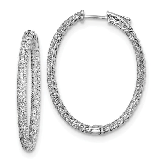 Stella Silver 925 Sterling Silver Pav‚ Rhodium-plated Cubic Zirconia ( CZ ) Hinged Oval Hoop Earrings, 38mm x 29mm