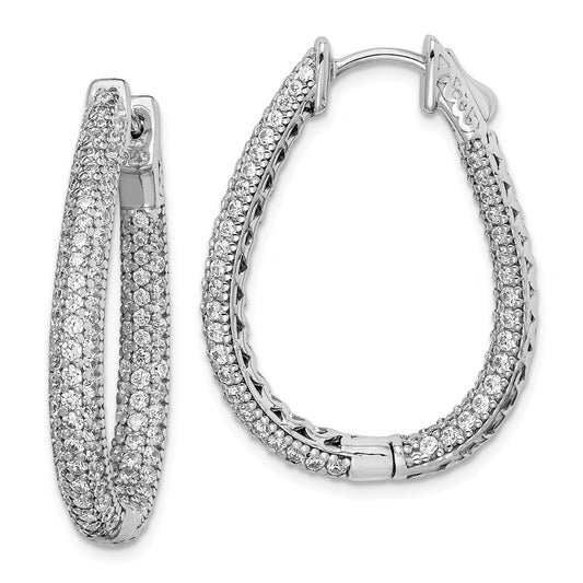Stella Silver 925 Sterling Silver Rhodium-plated Cubic Zirconia ( CZ ) Teardrop Hinged Hoop Earrings, 30mm x 23mm